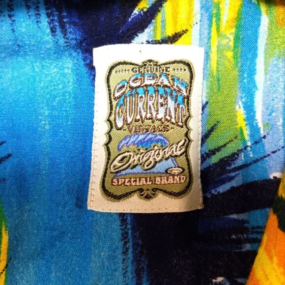 Vintage Ocean Current Hawaiian Shirt Men XL Blue Palm Tree Sun Set Print....... - Picture 2 of 8